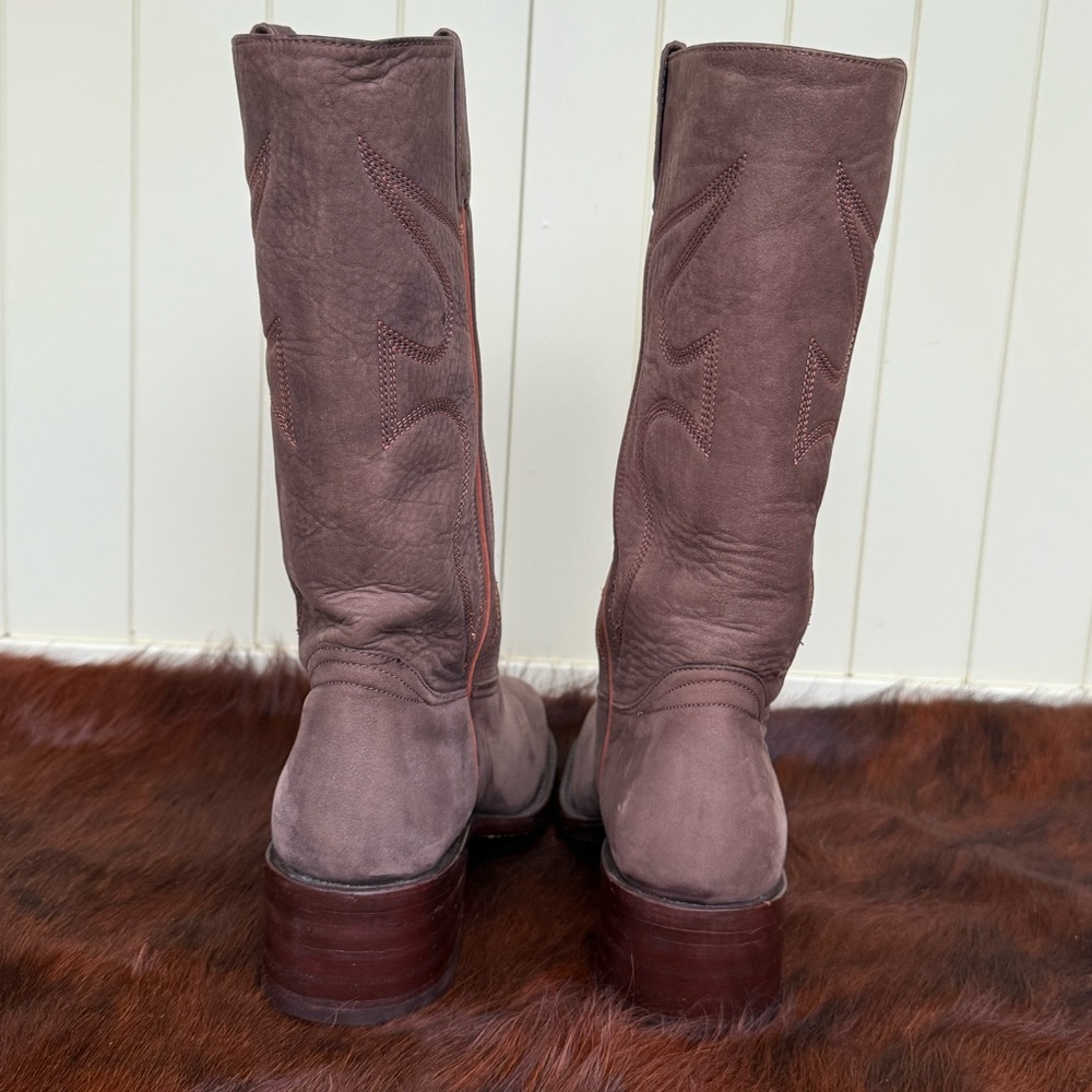 Rare Vintage Frye Signature Logo Nubuck Moto Style Campus Boots - Picture 5 of 9